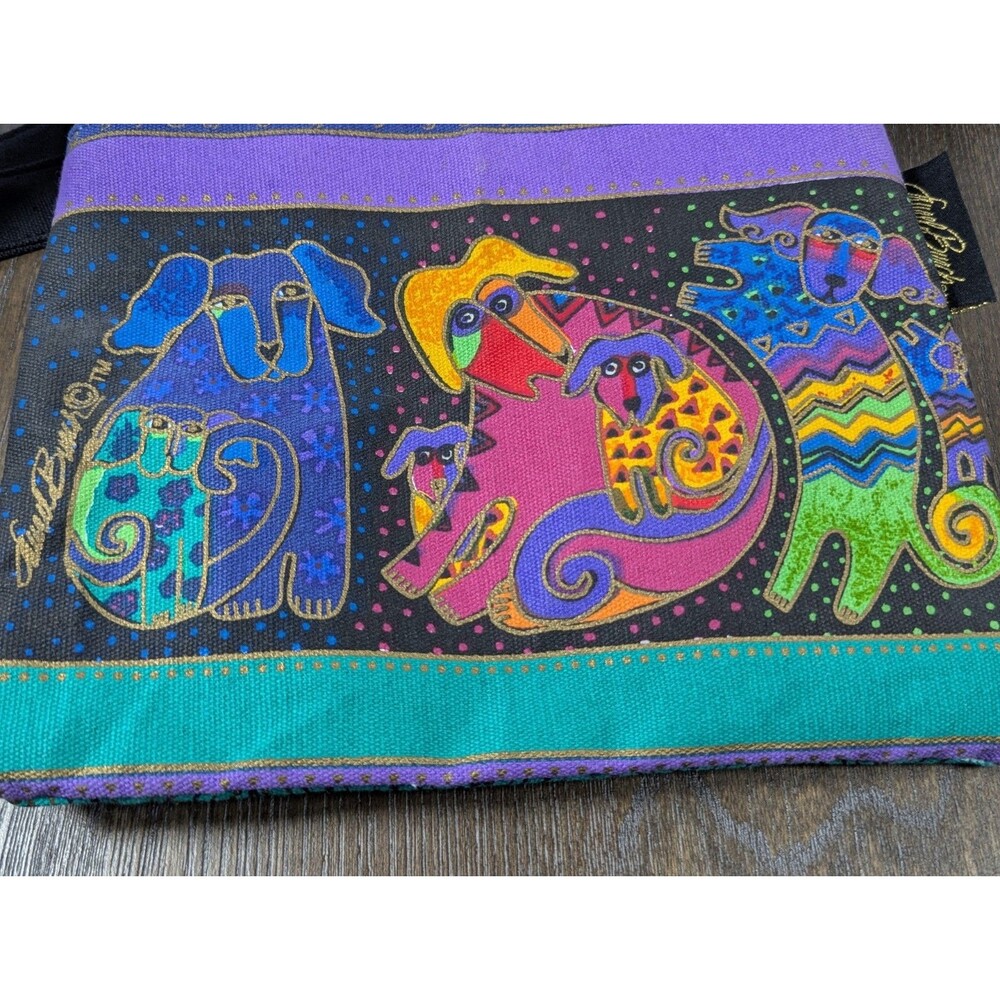 Laurel Burch Artistic Totes Crossbody Messenger Purse Bag Canvas Dogs Art Hobo - Picture 5 of 14